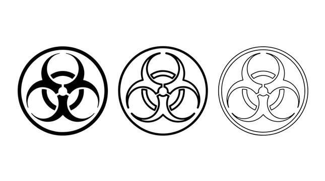 Biohazard symbol black and outline icons set for danger warning