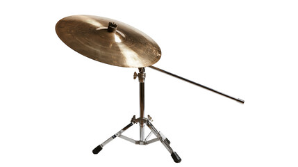 Bronze musical cymbal mounted on a chrome metal tripod boom stand © Anouk