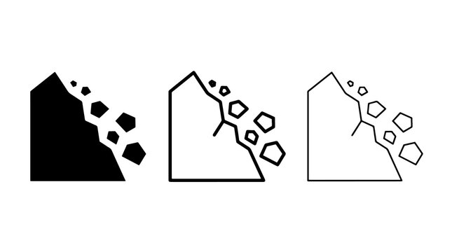 Landslide icons showing rockfall on a mountain slope