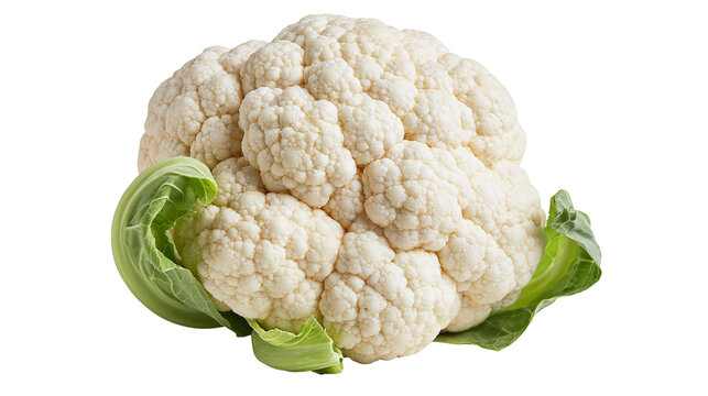 Fresh raw whole cauliflower head with green leaves