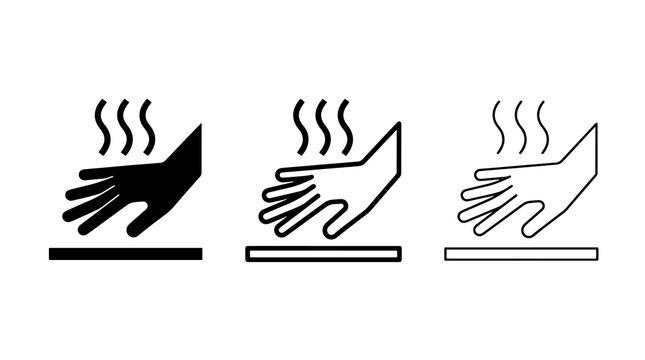 Hot surface warning icon for hand safety and caution signage