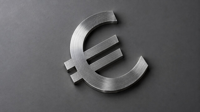 Steel euro currency symbol on a dark minimalist surface, suitable for financial advertising, European markets and exchange rate projects.