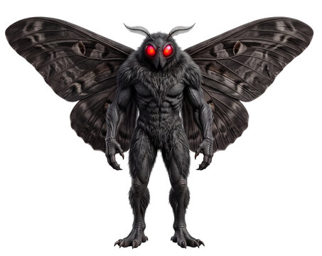 standing winged mothman cryptid creature isolated on transparent background