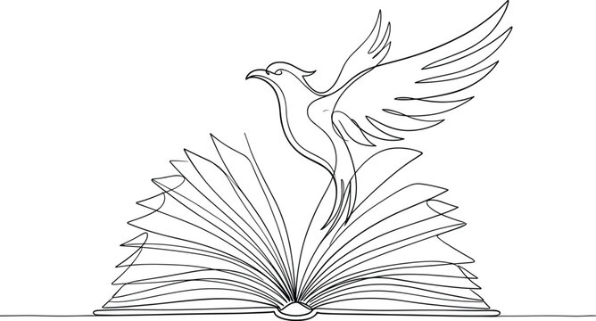 Concept of education and freedom showing an open book with a flying bird rising up from pages