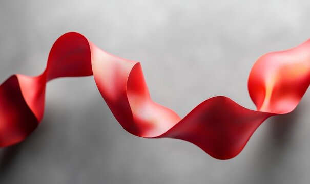 3D render of an abstract red ribbon shape on a grey background, close-up, low-angle shot, simple shapes, Generative AI