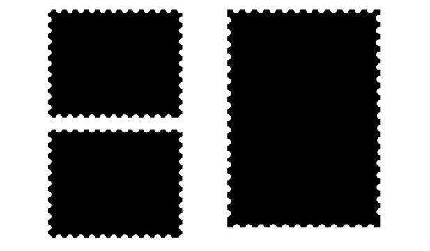 Blank Postage Stamp Frame Template, Scalloped Wavy Edge Border Set, Square and Rectangular Stamp Outline Vector transparent Background 