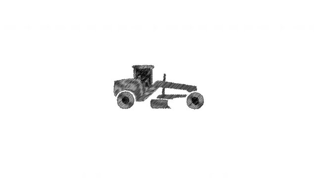 Road grader scribble drawing animation on white background