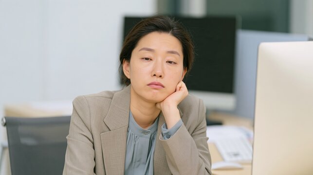 Mature Kyrgyz woman is constantly at overworks and she deserved vacation. Corporate burnout of a Japanese woman in prime age. Asian woman on her menopause period is a true workaholic