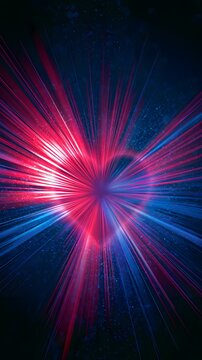 Glowing heart with red and blue light streaks on dark background