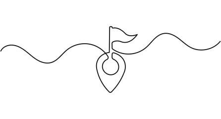 Obraz premium Flag location pin line art minimal goal map icon with continuous line and editable stroke