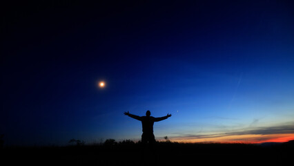 Amateur astronomer enjoying observing stars, planets, Moon and other celestial objects. © astrosystem