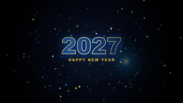Blue And Gold 2027 Happy New Year With Sparkling Particles