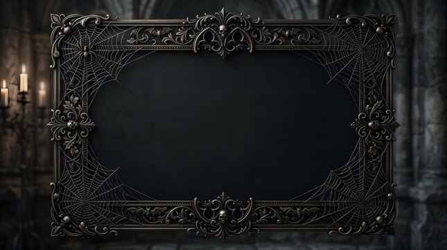 An ornate dark and mysterious black frame evokes the spooky spirit of halloween night and gothic aesthetics