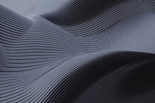Abstract Black and Gray Flowing Wave Lines, Modern Wavy Texture Background