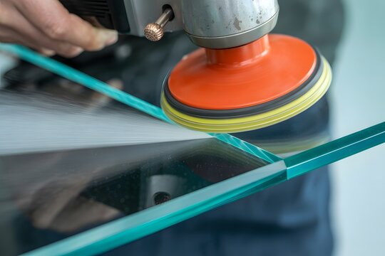 Professional Glass Polishing with Electric Rotary Buffer for Surface Restoration