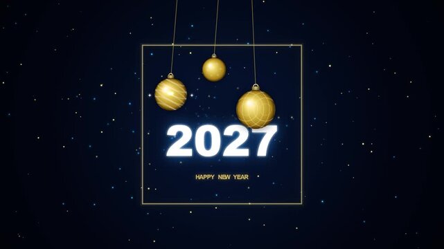 2027 New Year Greeting With Golden Hanging Ornaments