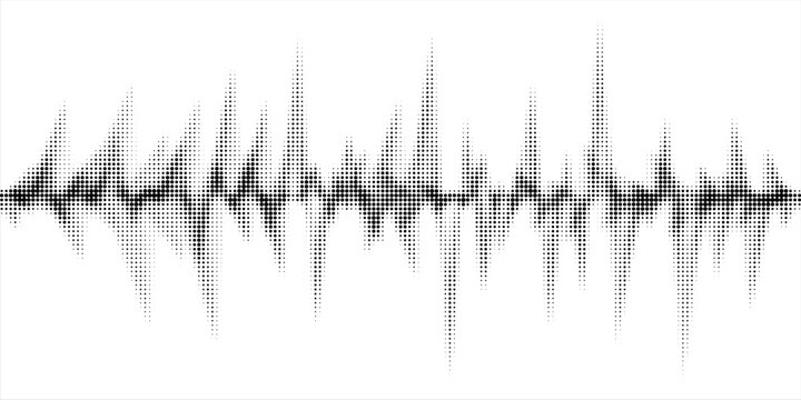 Vector retro grunge sound wave pattern. Audio equalizer halftone design with pulse effect