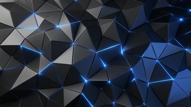 Triangular Geometric Network with Blue Glowing Lights