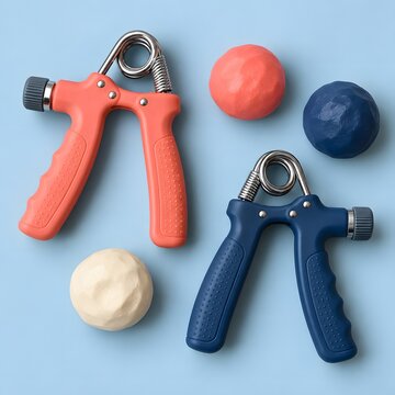 Hand therapy exercise kit with grip trainers and therapy balls