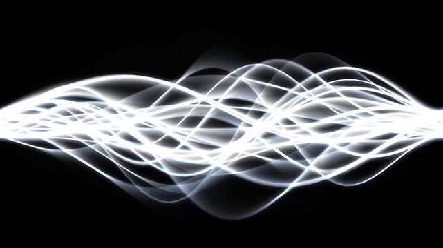 Abstract White Flowing Wave Lines On Black Background