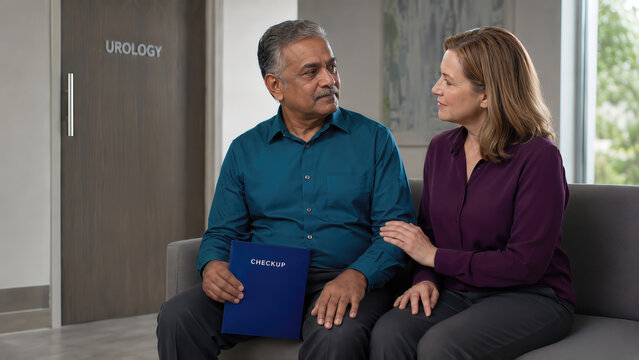 Couple Waiting for Men's Health Consultation at Urology Clinic