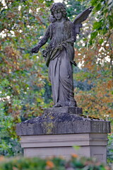 Fototapeta premium Große Engelsstatue auf einem Friedhof