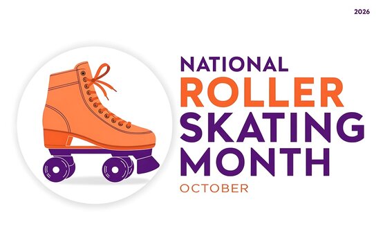 National roller skating month october 2026 graphic with vintage quad skate
