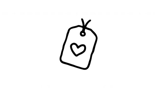 Price Tag For Product Pricing And Retail Sales Hand-Drawn Doodle Animation On Transparent Background. Heart Label And Shopping Promotion. Seamless Animated Icon. 4K Video Overlay Element.