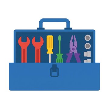 Open Blue Toolbox with Hand Tools Vector Illustration Isolated on White Background