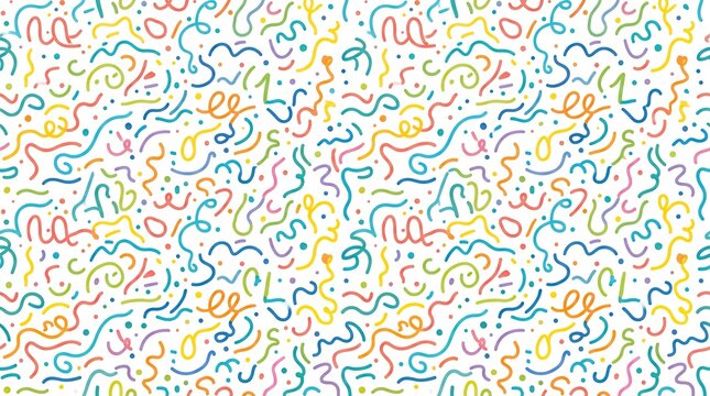 Abstract colorful wavy squiggles and doodle lines seamless pattern background