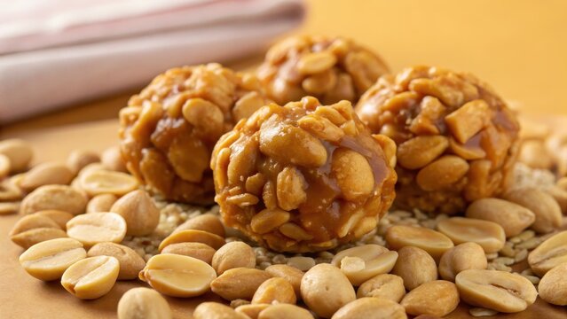 Golden caramel peanut clusters with a crunchy texture