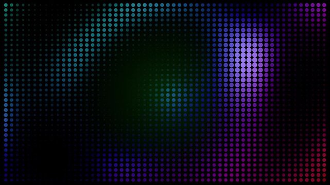 Futuristic LED dot grid background, abstract halftone pattern with purple and teal light, digital screen texture for technology motion graphics