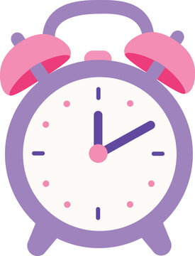 Flat Vector Purple Alarm Clock Illustration for Time Management, Morning Routine and Productivity