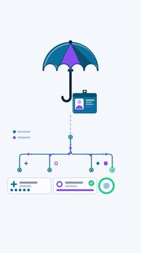 Vertical 9:16 animated employee benefits distributing coverage programs in cyan and teal on a clean light background. Seamless looping 4K process flow motion graphics for reels, shorts and explainer v