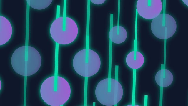 Glowing neon teal lines and purple circles abstract background pattern