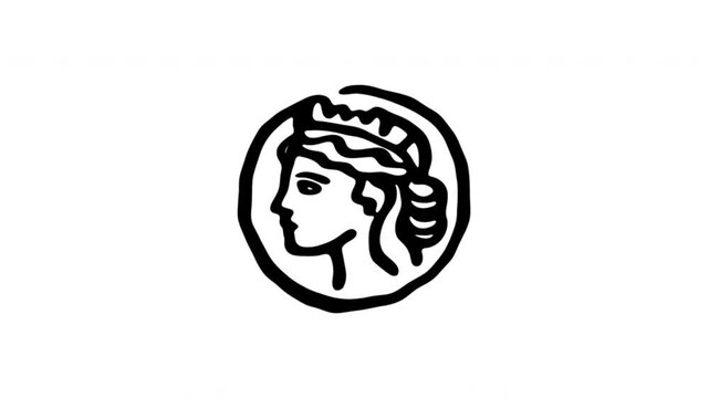 Woman Profile For Identity And Historical Reference Wiggle Doodle Animation With Alpha Channel. Female Portrait And Classical Figure, Transparent Background. 4K Loop Hand Drawn Icon.