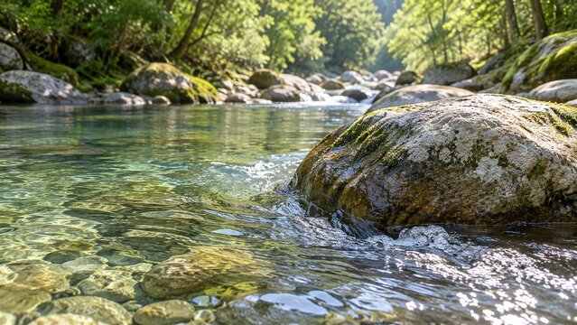 岩をめぐる清流の光