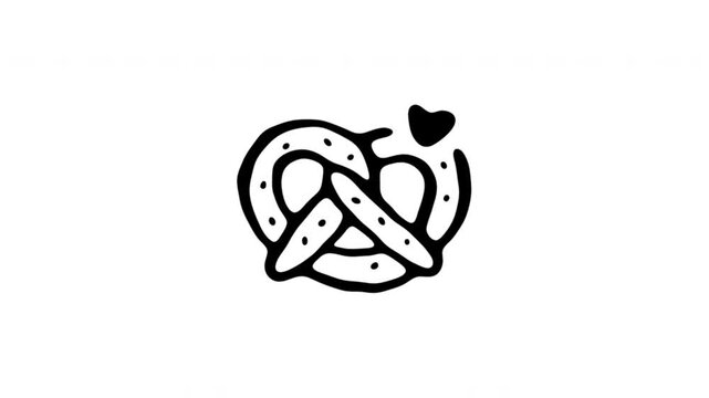 Pretzel For Snack Food And Bakery Branding Hand-Drawn Doodle Animation On Transparent Background. Salted Pretzel Symbol And Bavarian Food Culture. Seamless Animated Icon. 4K Video Overlay Element.