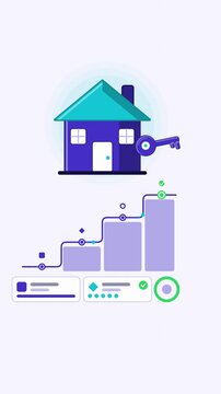 Vertical 9:16 animated mortgage application climbing approval stages in blue and cyan on a clean light background. Seamless looping 4K process flow motion graphics for reels, shorts and explainer vide