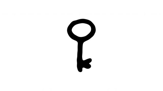 Key For Unlocking And Access Hand-Drawn Doodle Animation On Transparent Background. Unlock Symbol And Security Access. Seamless Animated Icon. 4K Video Overlay Element.