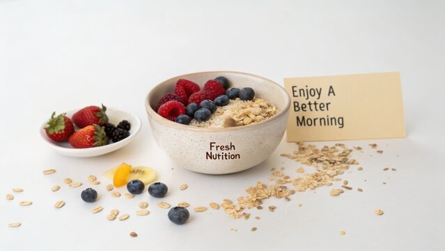 Wholesome Oatmeal Bowl with Fresh Berries and Oats for a Nutritious Breakfast