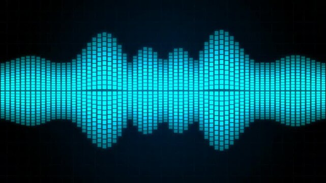 Digital audio equalizer background with glowing blue sound wave bars