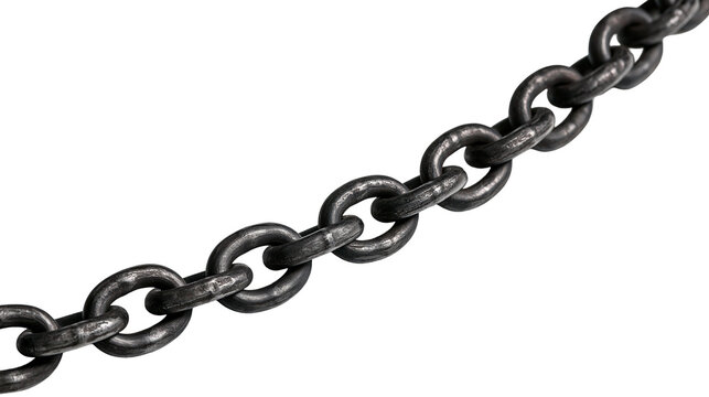 Heavy duty industrial metal chain with interconnected dark grey steel links