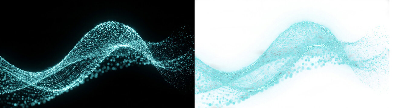 Abstract particle wave background set, glowing cyan digital light wave collection, futuristic data technology graphic for banners
