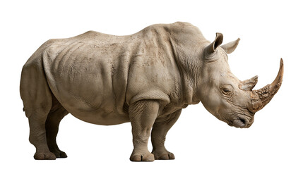 Fototapeta premium Large adult white rhinoceros standing in profile with textured grey skin