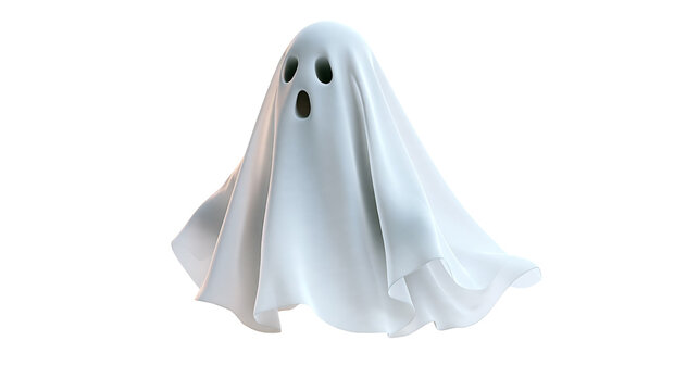 White sheet ghost with hollow eyes and open mouth shaped like a spooky spirit
