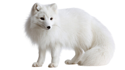 Fluffy white arctic fox with thick winter fur standing in profile © Uxia