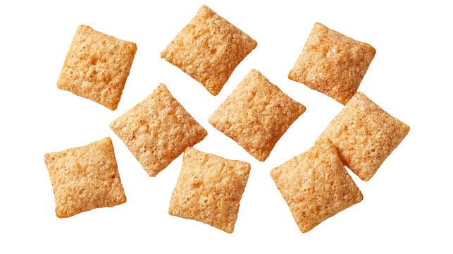 Crunchy square shaped wheat cereal pieces