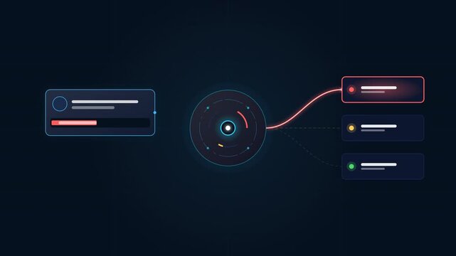 Futuristic artificial intelligence system analyzing customer emotions and automatically routing conversations to priority support, human agents, or automated response channels. Modern SaaS technology