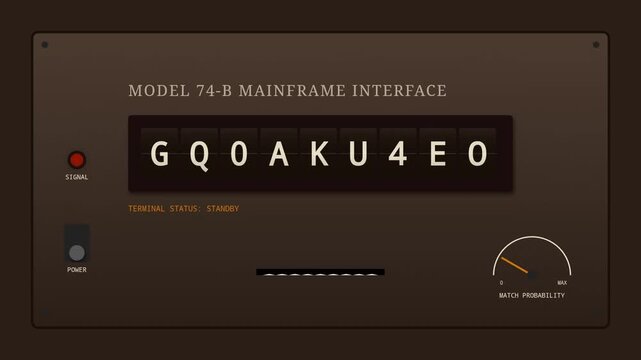 Retro Sci-Fi Mainframe Computer Interface Animation Sequence with Scrolling Text
